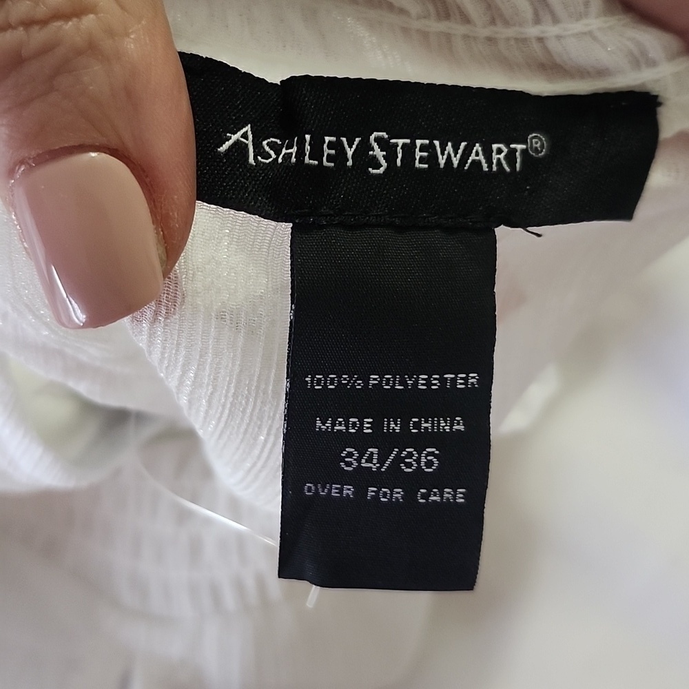 NWT ASHLEY STEWART WHITE SHEER TOP KEYHOLE FRONT & BACK ELASTIC WAIST SZ 34/36 - Picture 13 of 16